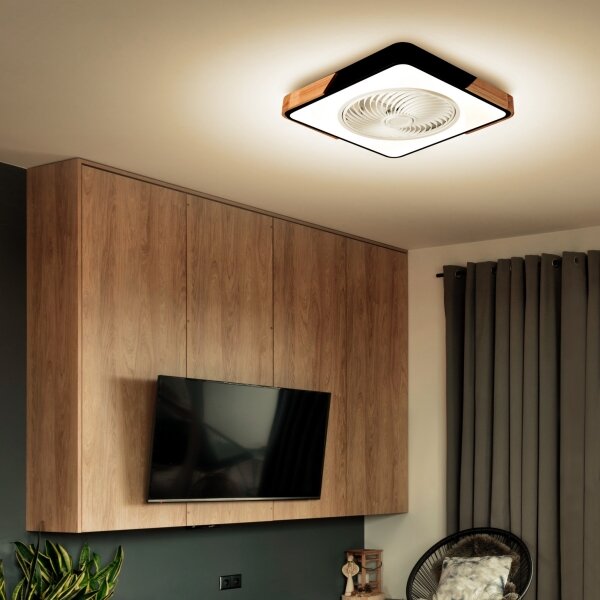 Brilagi LED lampă cu ventilator, 30W, 230V, 3000-6500K, negru/stejar + DO