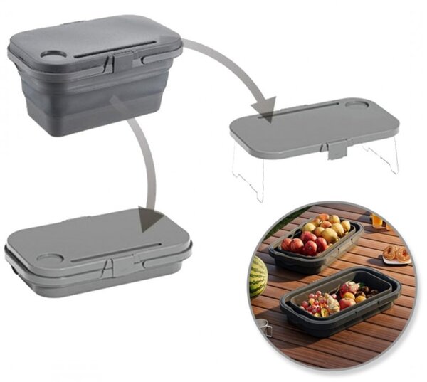 Coș de picnic, pliabil, 3 în 1, gri, masă portabilă, recipient și cutie multifuncțională, 15L, KP03SZ, eCarla