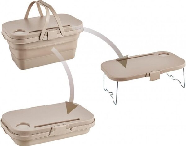 Coș de picnic, pliabil, 3 în 1, bej, masă portabilă, recipient și cutie multifuncțională, 15L, KP03K, eCarla