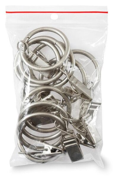 Set inele metalice pentru perdele cu cleme, argintiu, 10 buc
