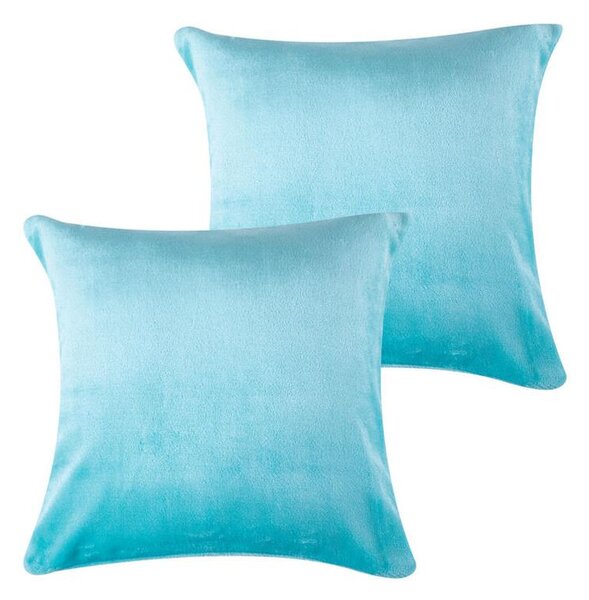 Set de 2 fețe pernuțe din micropluș turcoaz 40 x 40 cm