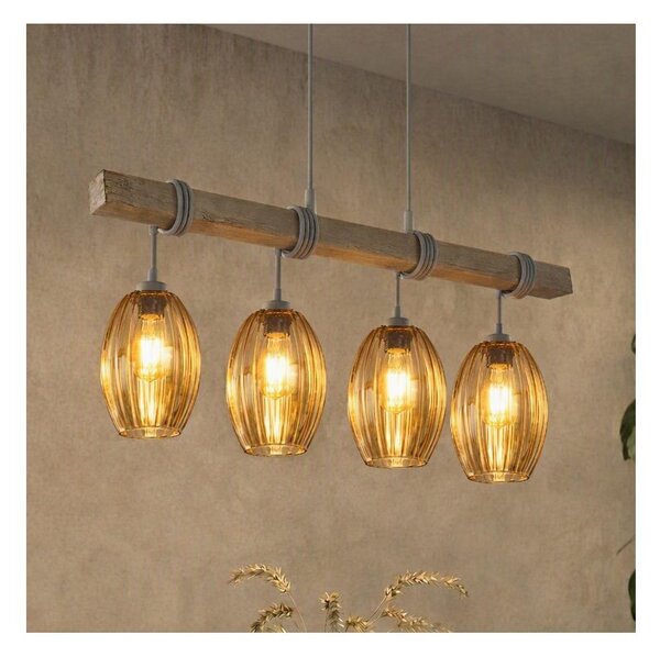 Brilagi - Candelabru suspendat pe cablu WOOD GLASS 4xE27/60W/230V pin/gri/maro fumuriu