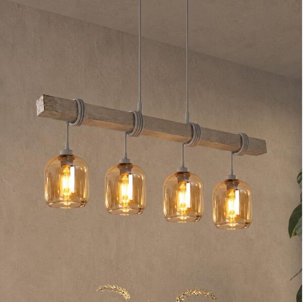 Brilagi - Lustră suspendată pe cablu WOOD GLASS 4xE27/60W/230V pin/gri/maro fumuriu