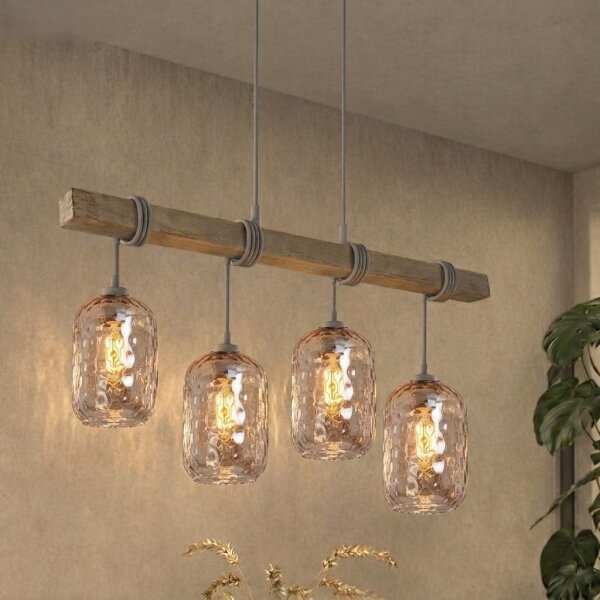 Brilagi - Lustra suspendată pe cablu WOOD GLASS 4xE27/60W/230V pin/gri/maro fumuriu