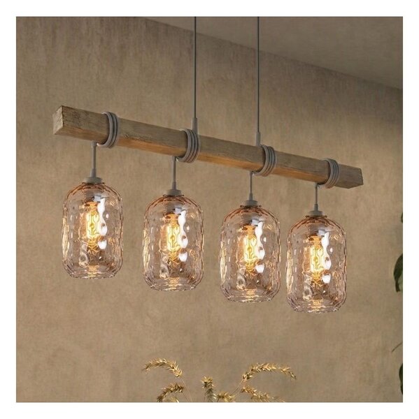 Brilagi - Lustra suspendată pe cablu WOOD GLASS 4xE27/60W/230V pin/gri/maro fumuriu