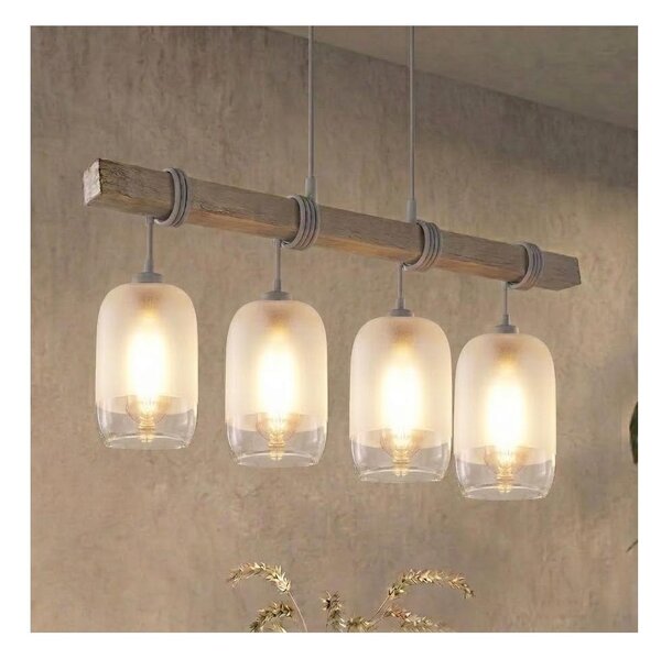 Brilagi - Lustru suspendat pe cablu WOOD GLASS 4xE27/60W/230V pin/gri/alb