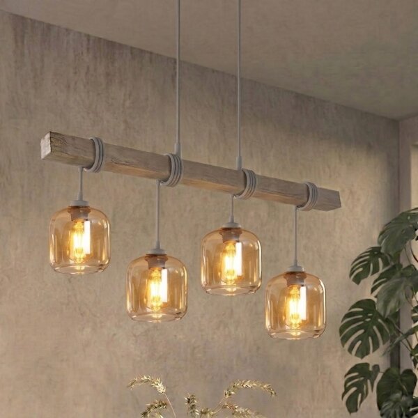 Brilagi - Lustră suspendată pe cablu WOOD GLASS 4xE27/60W/230V pin/gri/maro fumuriu