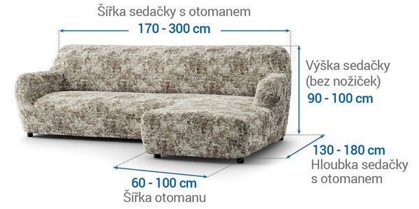 Huse bielastice MARMO bej canapea cu otoman dreapta (l. 170 - 300 cm)