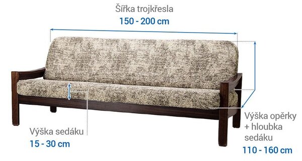 Huse bielastice MARMO bej 3fotoliu cu manere de lemn (l. 150 - 200 cm)