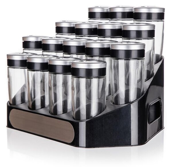 Set recipiente mirodenii ALTIMA cu suport negru, 17 piese
