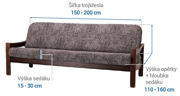 Huse bielastice MARMO maro 3fotoliu cu manere de lemn (l. 150 - 200 cm)