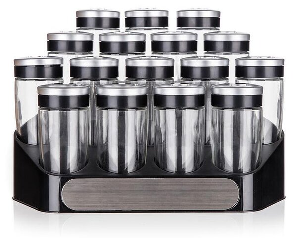 Set recipiente mirodenii ALTIMA cu suport negru, 17 piese