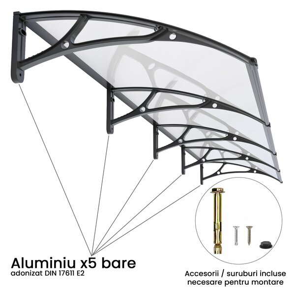 Copertină PRO 400x80 cm din aluminiu și plexiglas – Negru/Transparent