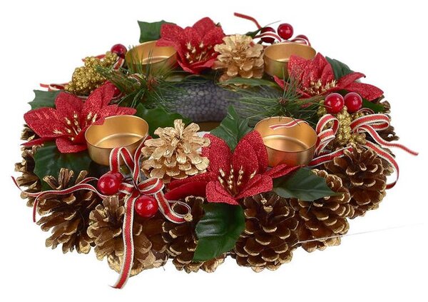 Coroniţă de Advent din conuri POINSETTIA cu fundiţe, 30 cm