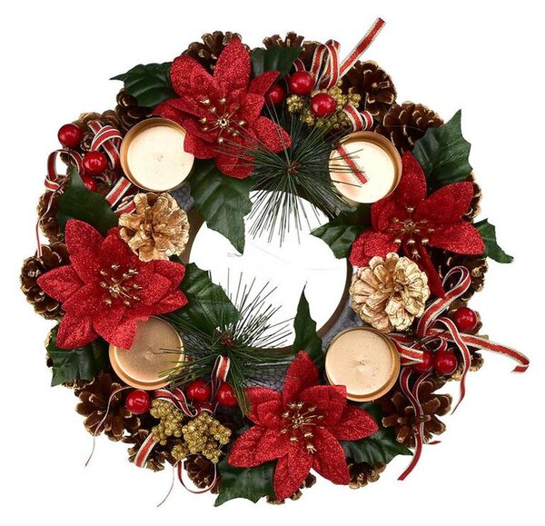 Coroniţă de Advent din conuri POINSETTIA cu fundiţe, 30 cm