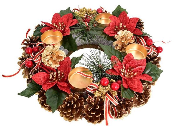 Coroniţă de Advent din conuri POINSETTIA cu fundiţe, 30 cm
