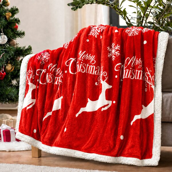 Patura pufoasa cu blanita, Craciun, 2 fete, 200x230 cm, 2 kg, PC23