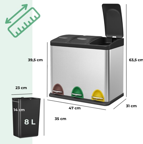 Coș de reciclare SORT 24L (3x8L), argintie Jurhan
