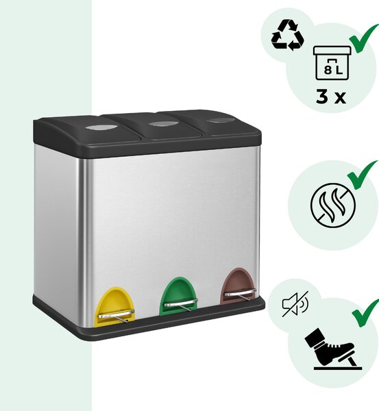 Coș de reciclare SORT 24L (3x8L), argintie Jurhan