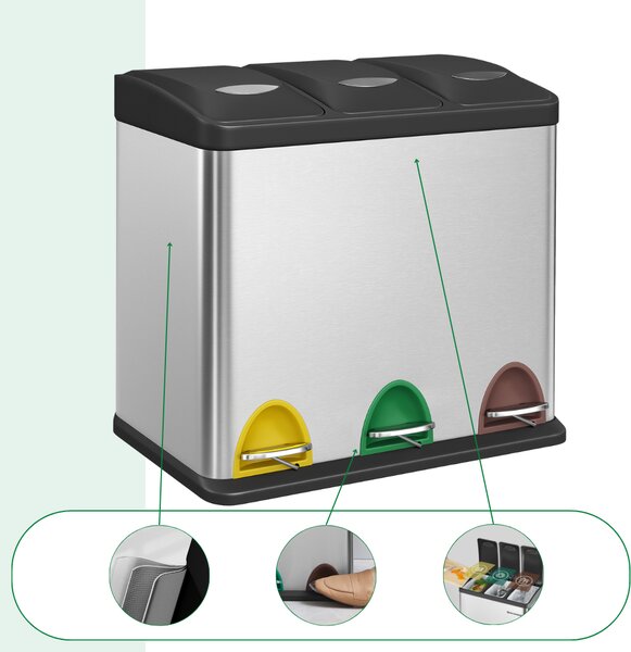 Coș de reciclare SORT 24L (3x8L), argintie Jurhan