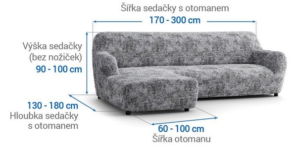Huse bielastice MARMO gri canapea cu otoman stânga (l. 170 - 300 cm)