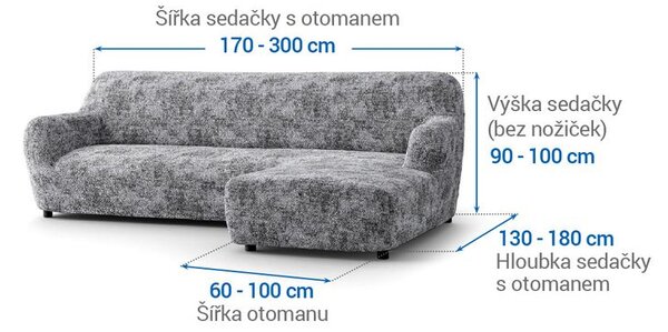Huse bielastice MARMO gri canapea cu otoman dreapta (l. 170 - 300 cm)