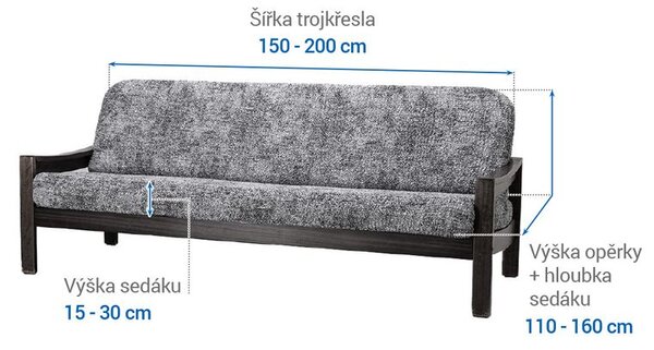 Huse bielastice MARMO gri 3fotoliu cu manere de lemn (l. 150 - 200 cm)