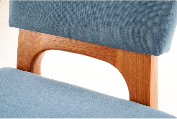 Scaun living Wenanty, albastru/stejar, stofa clasica/lemn masiv, 43X56X91 CM