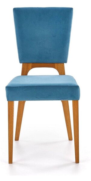 Scaun living Wenanty, albastru/stejar, stofa clasica/lemn masiv, 43X56X91 CM