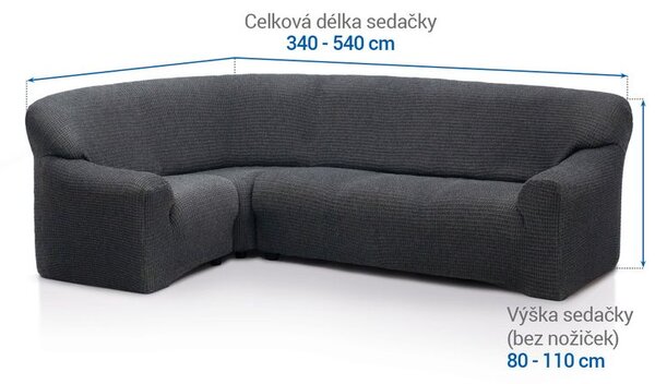 Huse super elastice RUBINIA antracit colţar (l. 340 - 540 cm)
