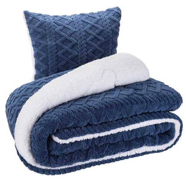 Set matlasat cu blăniţă INVERNO albastru închis 2 buc
