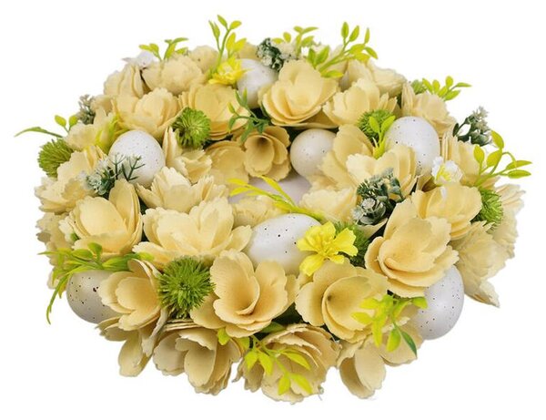 Coroniţă de primăvară cu flori din lemn şi ouă 30 cm