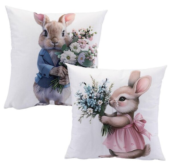 Set de 2 fețe pernuțe IEPURAȘ DRĂGUȚ 40 x 40 cm