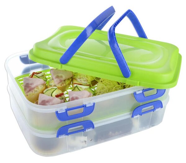 Cutie portabilă din plastic pentru alimente, 2 tăvi