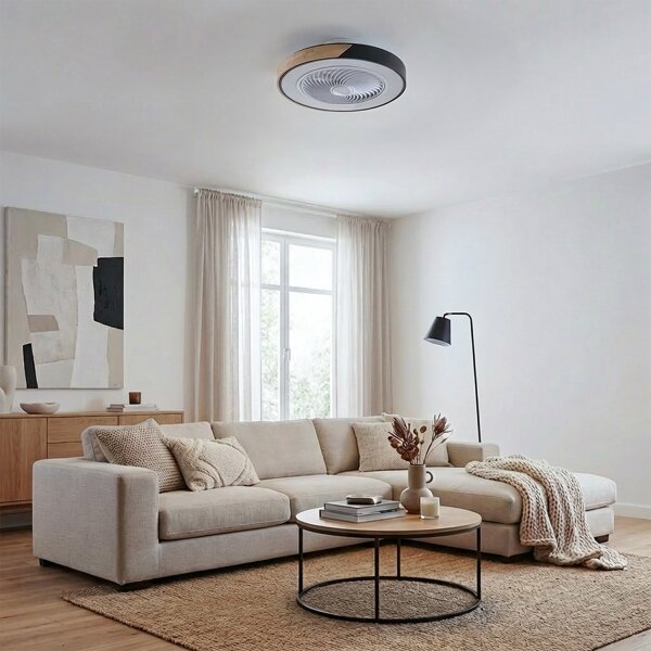 Brilagi-LED plafonieră LED dimabilă cu ventilator, 30W/230V, 3000-6500K, negru/stejar +telecomandă
