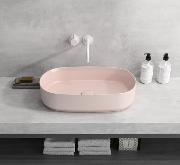 Isvea Isvea, chiuveta de blat ceramica INFINITY OVAL, 55x36cm, roz somon, 10NF65055-2S