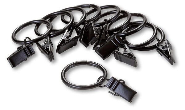 Set inele metalice pentru perdele cu cleme, negru, 10 buc
