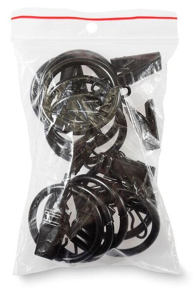 Set inele metalice pentru perdele cu cleme, negru, 10 buc