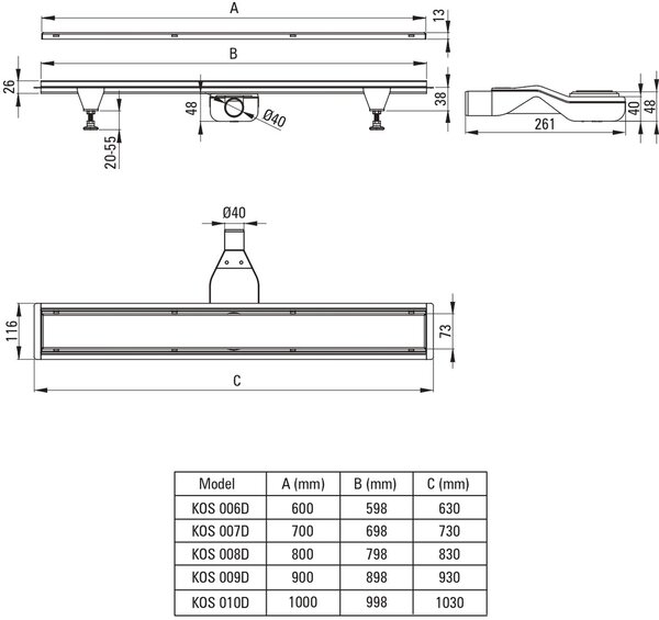 Deante rigolă liniară 60 cm auriu KOS_R06D