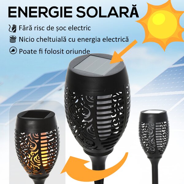 Outsunny Set 4 Lămpi LED de Exterior cu Energie Solară și Țăruși, Ø12x72 cm, Negru | Aosom Romania