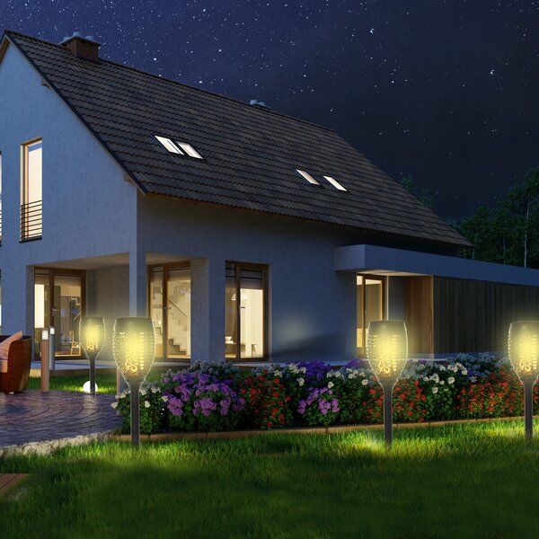 Outsunny Set 4 Lămpi LED de Exterior cu Energie Solară și Țăruși, Ø12x72 cm, Negru | Aosom Romania