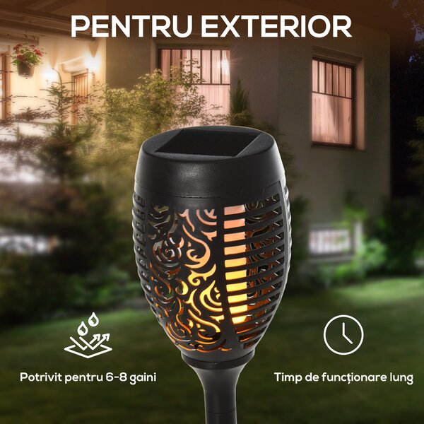 Outsunny Set 4 Lămpi LED de Exterior cu Energie Solară și Țăruși, Ø12x72 cm, Negru | Aosom Romania