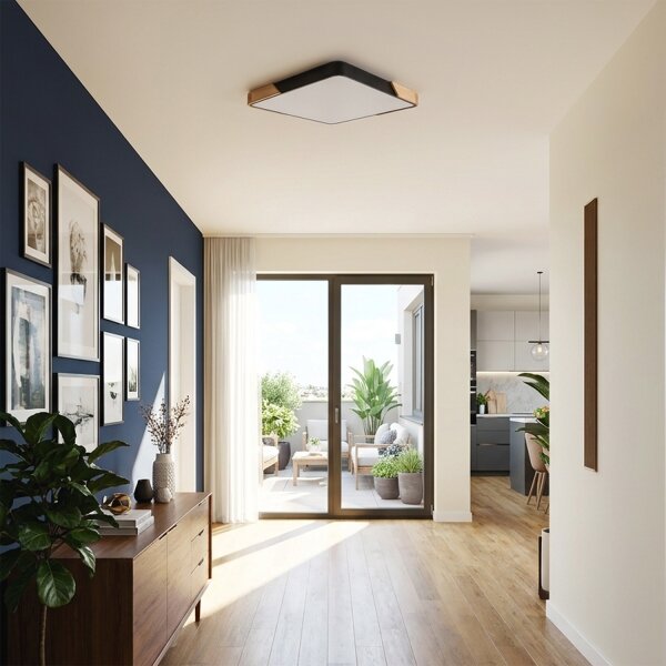 Brilagi - Lampă LED dimabilă PILANA LED/60W/230V stejar/negru 56x56 cm + telecomandă