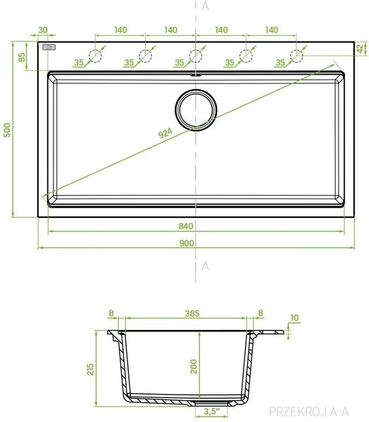 Laveo Tau chiuvetă din granit 90x50 cm bej SBT4109