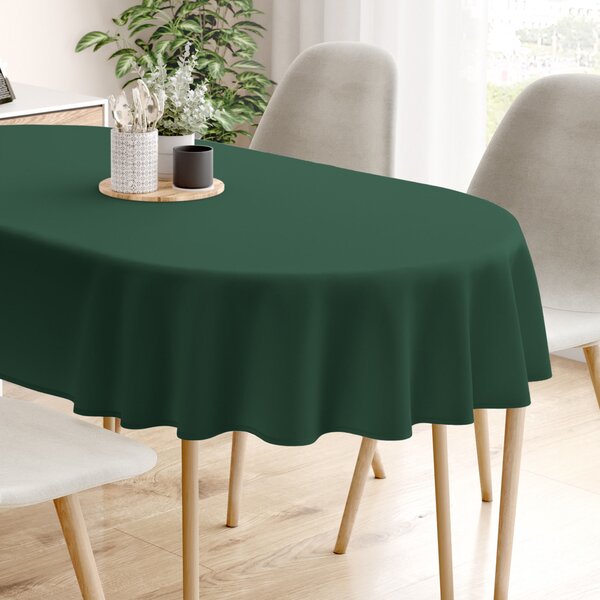 Goldea față de masă 100% bumbac verde închis - ovală 140 x 180 cm