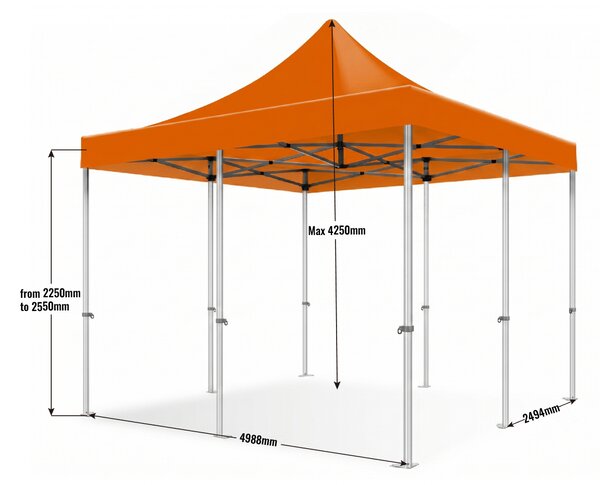 Cort pliabil 5×5 m – aluminiu hexagon profi, Alb