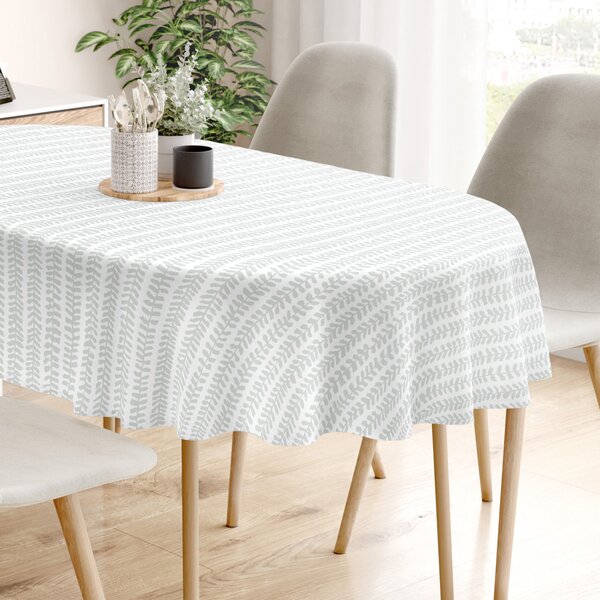 Goldea față de masă 100% bumbac - frunze scandinave - ovală 140 x 240 cm