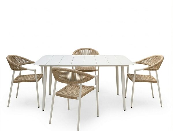 Set 5 masa si scaune gradina, Ammos Vista, Alb, 80x150x72 cm