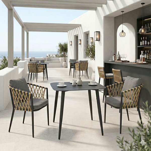 Set 3 masa si scaune gradina, Peluxe Vista, Antracit, 80x80x72 cm