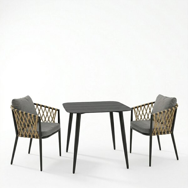 Set 3 masa si scaune gradina, Peluxe Vista, Antracit, 80x80x72 cm